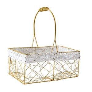 <b>Large</b> rectangular gold wrought iron mesh flower <b>basket</b>, hand-held woven gift <b>basket</b>, fruit storage <b>basket</b>, picnic <b>basket</b> - Product Image 4