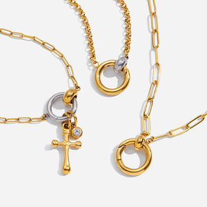 Fashion <b>Chains</b> Necklace Gold Silver <b>Cross</b> Pendant Geometric Design Zinc Alloy Clasp Gift Jewelry - Product Image 1