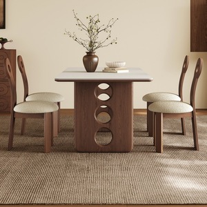 Table à manger rectangulaire en pierre de style vintage, en bois de noyer massif, meubles de salle à manger stables - Product Image 3