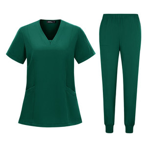 Hospital Scrub <b>Set</b> V-Neck Short Sleeve Top And Pants For Nurses <b>Doctors</b> Clinics Hospitals Polyester Knitted Uniforms - Product Image 2