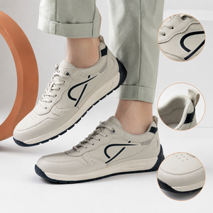 Zapatillas Deportivas Transpirables de Caña Baja con Puntera Perforada, Cuero Granulado, Suela Gruesa Antideslizante, Zapatos Casuales para <span class=keywords><strong>Hombre</strong></span> - Product Image 1
