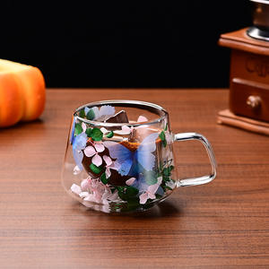 Nuevo vaso de vidrio de doble capa popular con flores reales, de alta estética, taza de café de recuerdo, taza de borosilicato de alta calidad - Product Image 1
