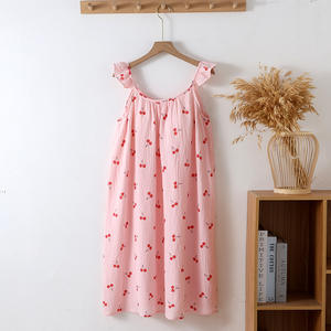 Summer Lovely Flying Sleeve Halter Pure Cotton Nightdress Women's Chest Pad Thin MIDI Skirt Can Be Wear - Product Image 5