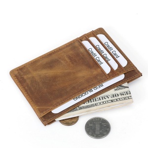 Hot Sale Crazy Horse Genuine Leather <b>RFID</b> Minimalist Credit Card Holder Mens Slim <b>Wallet</b> - Product Image 5
