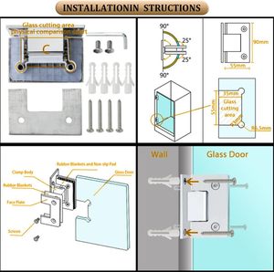 Bisagras Plegables de Acero Inoxidable para Puerta de Ducha de Vidrio, Tornillos Ocultos con Cubierta, Herrajes para <span class=keywords><strong>Mampara</strong></span> de Ducha y <span class=keywords><strong>Bañera</strong></span> - Product Image 3
