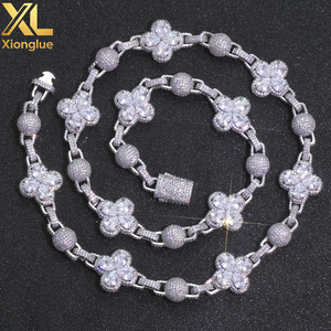 Unisex Hip Hop Jewelry <b>Copper</b> Zircon Iced Out Brilliant Cut Four Leaf Clover Spherical Cuban Link Necklace 18/24 Inches Gift - Product Image 5