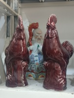 Ornement en céramique de Jingdezhen, figurine de chien Foo, lion, coq, empereur Qing, glaçure bleue, blanche et rouge, Famille Rose, décoration chinoise pour la maison