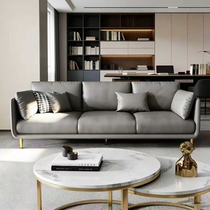 <span class=keywords><strong>Canapé</strong></span> en cuir tendance <span class=keywords><strong>3</strong></span> <span class=keywords><strong>places</strong></span> blanc et beige contrasté, <span class=keywords><strong>canapé</strong></span> moderne de luxe léger et <span class=keywords><strong>confortable</strong></span> pour salon avec pieds en métal élégants - Product Image 2