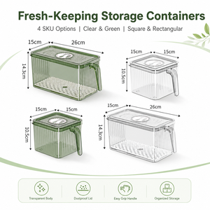 気密ペットプラスチック製キッチン冷蔵庫整理キャビネット冷凍庫パントリー収納容器蓋付きボックスとビン - Product Image 1
