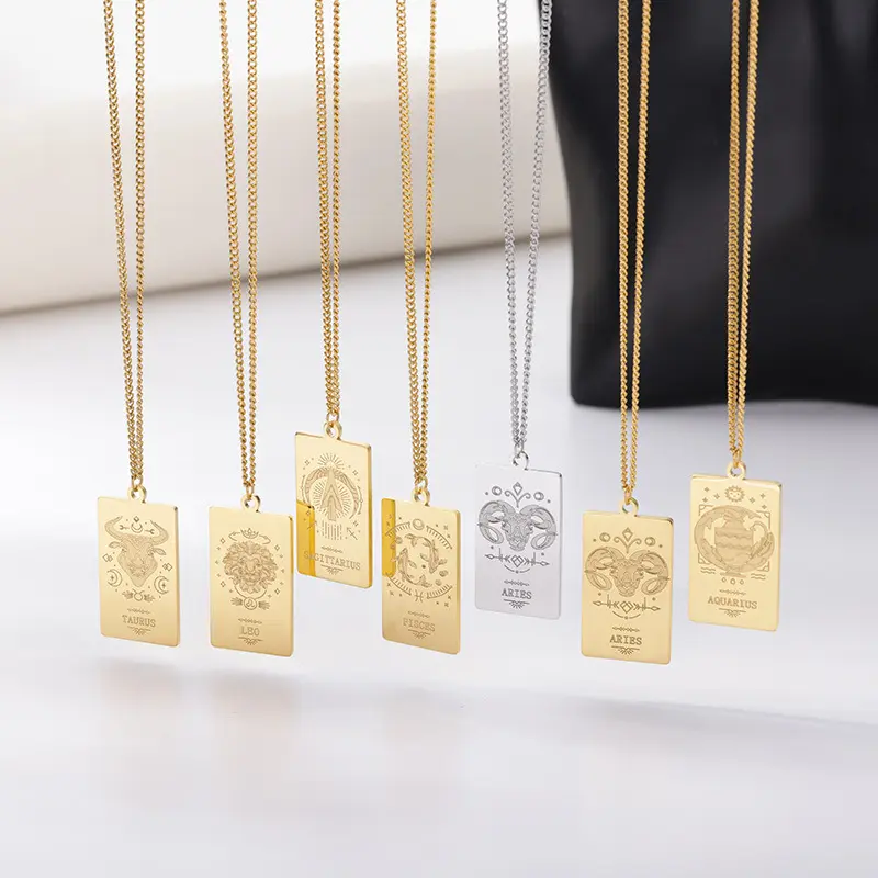 Stainless Steel Zodiac Sign Necklace For Women Vintage Aries Libra Pendant Chain Choker New Love Gifts Jewelry