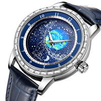 Montre-bracelet de luxe pour homme Forsining 8281, bracelet en cuir véritable, étanche, avec affichage des étoiles et de la lune, fonction de réserve de marche