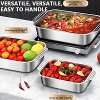 Matériel de cuisine professionnel, plaque de cuisson rectangulaire profonde en acier inoxydable durable avec couvercle, sans revêtement, pour cuisinière à induction