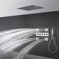 Ensemble de douche thermostatique contemporain à 4 fonctions en chrome - Jets de pluie modernes haut de gamme, montage mural, douchette à main, accessoires de luxe