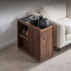 Mesa Lateral Integrada de Madeira Sólida de Noz Preto da América do Norte, Armário Móvel para Chá com Espaço de Armazenamento, Design Moderno para Sala de Estar - Product Image 3