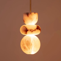 Lámpara colgante LED de alabastro Natural con diseño de Arte Moderno, colgante de bola Simple para dormitorio, baño, candelabros de tocador, luces colgantes