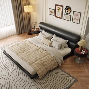 Lit nuage inspiré du milieu du siècle 2026, revêtement en cuir pleine fleur <span class=keywords><strong>noir</strong></span> sucré, lit de mariage pour chambre principale, style minimaliste italien - Product Image 3