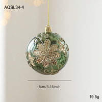 Boule de Noël verte brillante multi-designs, paillettes dorées, électroplaquée haut de gamme, nacrée, peinte à la main pour arbre de Noël