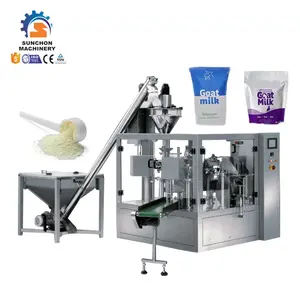 Máquina de embalaje multifunción con cremallera prefabricada, bolsa de soporte para leche de cabra en polvo, 1kg