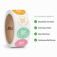 Autocollant adhésif personnalisé imprimé en UV «Merci» vinyle brillant PVC PET finition holographique étiquettes d'emballage à bas prix