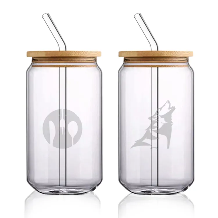 Coperchio in bambù con cannuccia lattina di birra bicchieri da birra tazza di Soda Logo Laser personalizzato all'ingrosso Libbey bottiglia d'acqua in vetro da 16 once regali classici