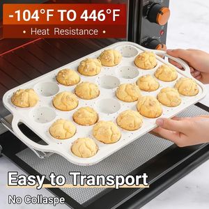 MUYULINS Factory Beige 24-Cup LFGB Non-Stick BPA Free Metal Reinforced Frame Mini <b>Silicone</b> Cupcake Pan Muffin <b>Baking</b> Tray - Product Image 3