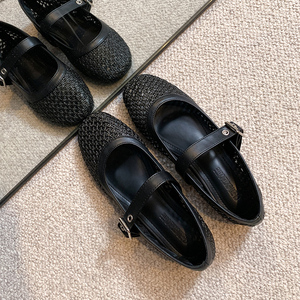 2025 été nouvelle mode tendance <span class=keywords><strong>France</strong></span> Mary Jane chaussures simples pour femmes creux filet <span class=keywords><strong>de</strong></span> pêche maille tissage doux plat ballerines - Product Image 3
