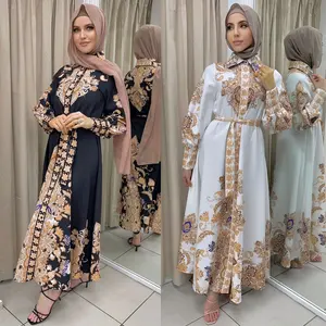 2022 꽃 이슬람 히잡 긴 드레스 아랍어 이슬람 저녁 이슬람 민족 의류 Abaya 터키 아프리카 드레스 터키어 카프탄 가운