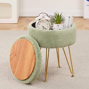 <span class=keywords><strong>Tabouret</strong></span> <span class=keywords><strong>de</strong></span> courtoisie multifonctionnel moderne avec repose-pieds <span class=keywords><strong>rond</strong></span> et pouf <span class=keywords><strong>de</strong></span> rangement en fausse <span class=keywords><strong>fourrure</strong></span> douce pour la chambre à coucher - Product Image 1
