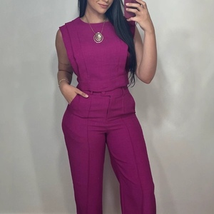 Women's Round Neck Short <b>Top</b> & Straight-Leg Pants Casual 2-Piece Set Fashion - Product Image 5