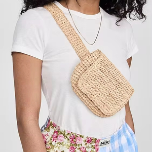 กระเป๋าคาดเอวสำหรับผู้หญิงพร้อมสายรัดปรับได้กระเป๋าคาดเอวทำจากฟางเส้นใยปาล์มธรรมชาติแฟชั่นฤดูร้อน - Product Image 1
