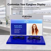 Présentoir à lunettes en acrylique bleu brillant avec éclairage LED rétroéclairé, double position pour lunettes, vitrine de comptoir