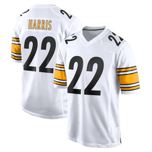Jersey Sepak Bola Amerika Lengan Pendek Tim Pittsburgh Putih Hitam Nama Pemain Nomor Kustom Dapat Bernapas Cepat Kering - Product Image 1