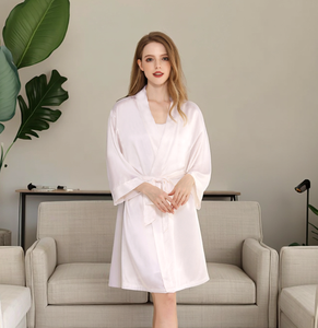 Luxe 100% soie de mûrier femmes Kimono Robes 19 Momme haute qualité peau ami lisse doux robes de chambre couleur unie - Product Image 1