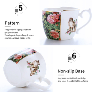 ถ้วยกาแฟเซรามิกสไตล์จีนพร้อมจานรอง - ลายเสือสีดำทอง ด้ามจับแบบวินเทจทรงไม่สมมาตร - Product Image 5
