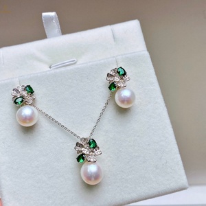 Secret Garden <strong>Freshwater</strong> <strong>Pearl</strong> Jewelry Set &amp; 925 Silver Clasp 9-10mm <strong>Freshwater</strong> <strong>Pearl</strong> <strong>Necklace</strong> Set Near Round Flawless - Product Image 3