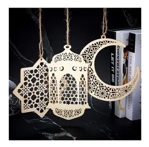Islamic Gifts Party Supplies EID Mubarak Ramadan Wall Home Decorations Wooden Moon Star Pendant EID Decorations