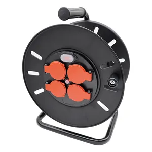 OSWELL Heavy Duty portable Reel Extension Cable with 4 Grounded Outlets and Hand Retractable