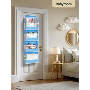 Organisateur suspendu à 5 niveaux bleu avec 14 poches et fenêtres transparentes pour placard, salle de bain, chambre à coucher - Product Image 5