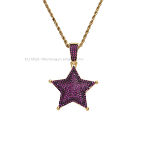 Colgante de Pentagrama, Accesorios Hip Hop, Cobre con Incrustaciones de Zirconia, Cielo Estrellado Nocturno, Collar con Colgante de Estrella de Colores - Product Image 1