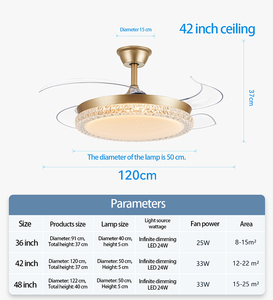 引き込み式36インチ金Ledモダン寝室高級新しい天井灯ファン付きリモコン金属天井ファン付きライト付き - Product Image 5