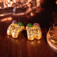 Parure de bijoux de luxe, design vintage lourd, en pierre naturelle et strass, sertie intégralement, comprenant collier ras-de-cou, boucles d'oreilles et bracelet
