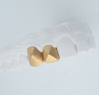 Grillz personnalisé brossé à facettes, à deux dents connectées, en or mat, polygone uni, style Hip Hop