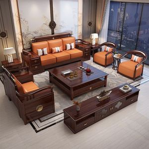 Chinese Style Wenge Wood Modular Sofa Set <b>U</b>-Shaped <b>Living</b> Room Furniture With Storage Space For 3 Or More People - Product Image 3