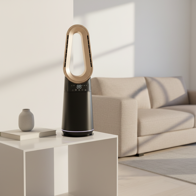 2 in 1 Electric Bladeless Tower Fan & Air Purifier with HEPA Filter BLDC Motor App-Controlled for Home & Hotel Use