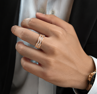Bague d'éternité classique JLM en acier inoxydable avec double rangée de zircons cubiques, pour homme et femme, alliance confortable, bijoux scintillants