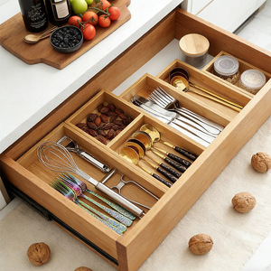 Wooden Drawer Organizer Five Piece Set Rectangular Bamboo Color Utensil <b>Storage</b> <b>Kitchen</b> Cabinet Organizer - Product Image 1