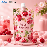 Sachets souples personnalisés imprimés avec bec verseur, sacs en plastique refermables pour liquides, bouchon à vis, qualité alimentaire, étanches à l'humidité, pour eau minérale et framboise