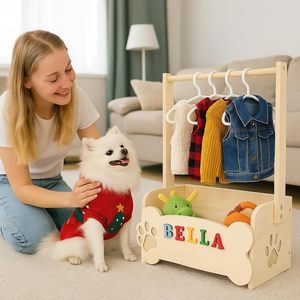 <span class=keywords><strong>Armario</strong></span> de Madera para <span class=keywords><strong>Ropa</strong></span> de Perros Pequeños, Guardarropa para Mascotas con Barra para Colgar, 10 Perchas, Estante para <span class=keywords><strong>Ropa</strong></span>, Almacenamiento de Juguetes - Product Image 4