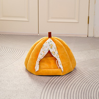 Lit pour chat semi-fermé en forme de citrouille, chaud, en peluche épaisse, amovible et lavable, pour chats et petits chiens, toutes saisons