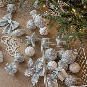 Wholesale Silver Glitter Foam Christmas Bauble Set Bow Star Tree <b>Topper</b> Assorted Hanging Ornament Xmas Tree Decoration - Product Image 2